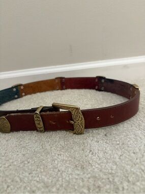 Leather Multi-Color Women’s Belt with Brass Buckle